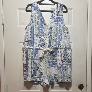 LOFT Blue and Green Patterned Romper